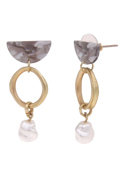 Leslii Damen-Ohrringe Ohrhänger Statement-Ohrschmuck Perle Modeschmuck-Ohrringe Gold Grau Großer Ausverkauf