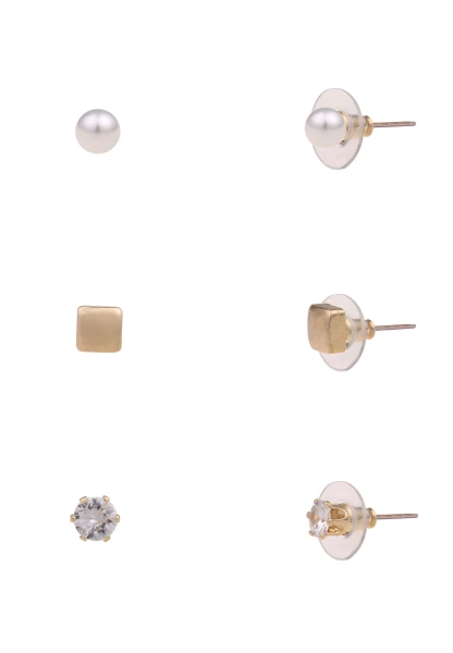 Leslii Damen-Ohrringe Ohrstecker im 3er Set Modeschmuck-Ohrringe Ohrschmuck Gold Weiß Osterangebot