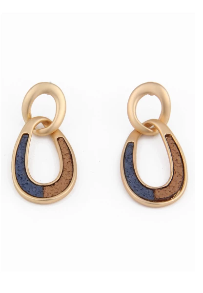 Leslii Damen-Ohrringe mit ovalem Anhänger und Steinchen Modeschmuck-Ohrringe Braun Blau Gold Kauf eins, bekomm eins gratis