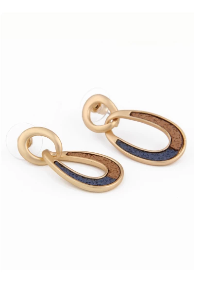 Leslii Damen-Ohrringe mit ovalem Anhänger und Steinchen Modeschmuck-Ohrringe Braun Blau Gold Kauf eins, bekomm eins gratis