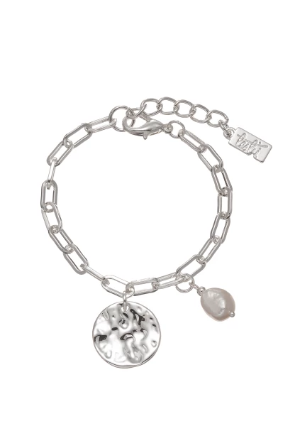 Leslii Armband silber Metallscheibe Süßwasserperle Begrenztes Angebot