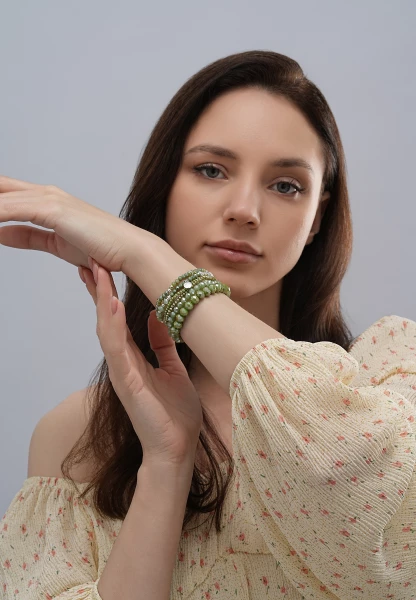 Leslii Damen-Armband Karin Kristall Glasperlen Khaki Grün Neueste Mode