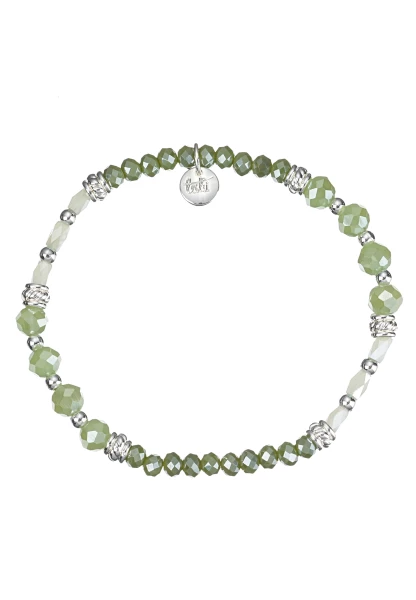 Leslii Damen-Armband Kiara Kristall Glasperlen dehnbar Khaki Grün Räumungsverkauf