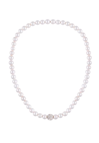 Leslii Damen-Kette Perlen-Collier weiße Perlen-Kette Strass-Kugel Weiß Riesige Rabatte