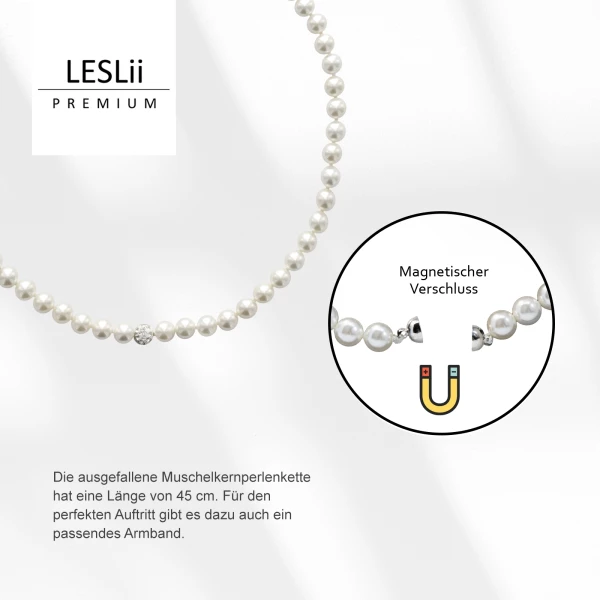 Leslii Damen-Kette Perlen-Collier weiße Perlen-Kette Strass-Kugel Weiß Riesige Rabatte