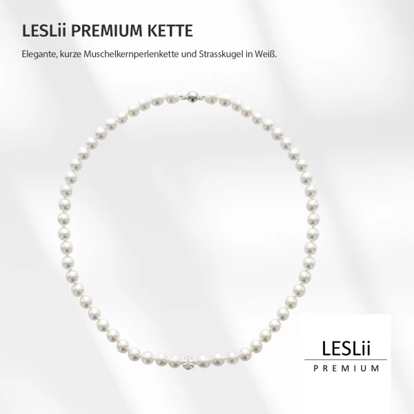 Leslii Damen-Kette Perlen-Collier weiße Perlen-Kette Strass-Kugel Weiß Riesige Rabatte