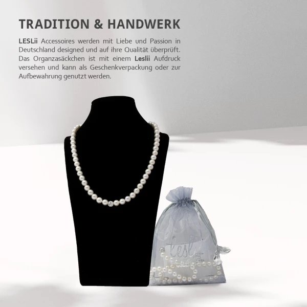 Leslii Damen-Kette Perlen-Collier weiße Perlen-Kette Strass-Kugel Weiß Riesige Rabatte