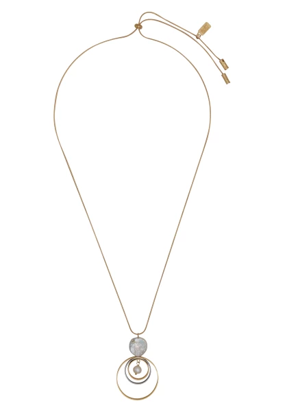 Leslii Lange Kette Tricolor Ringe mit Perle Begrenztes Angebot