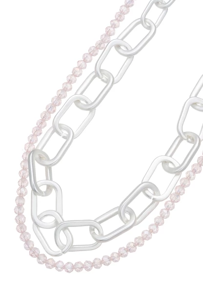 Leslii Layering Glieder-Kette Glasperlen Silber Beige Blitzangebot
