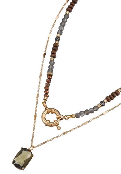Leslii Kurze Halskette Holzperlen Layering Braun Gold Kauf eins, bekomm eins gratis