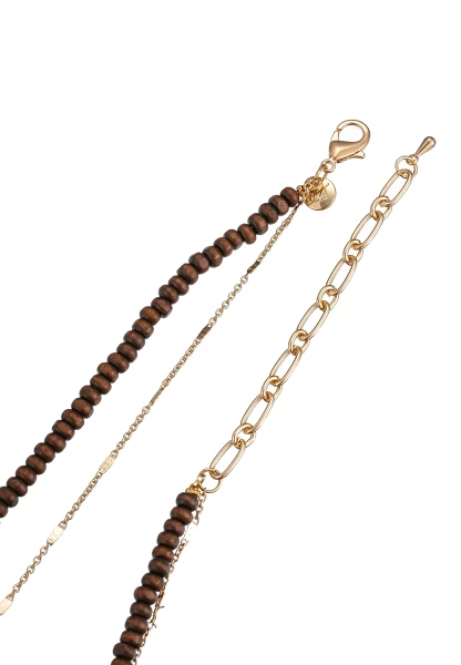 Leslii Kurze Halskette Holzperlen Layering Braun Gold Kauf eins, bekomm eins gratis
