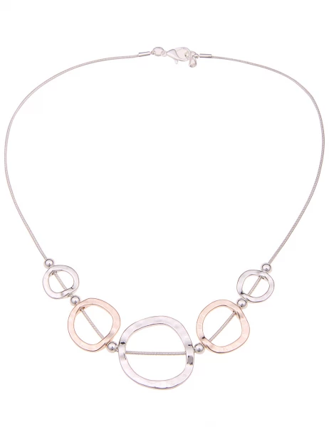 Leslii Damen-Kette Bicolor Ring-Anhänger Collier kurze Halskette Modeschmuck-Kette Silber Rosé Letzter Tag
