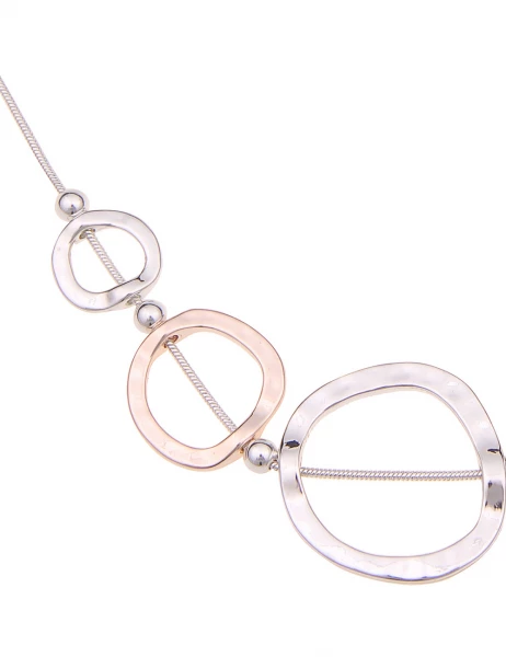 Leslii Damen-Kette Bicolor Ring-Anhänger Collier kurze Halskette Modeschmuck-Kette Silber Rosé Letzter Tag