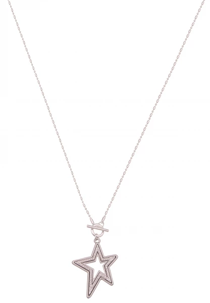 -50% SALE Leslii Damen-Kette Wende-Kette Glitzer lange Stern-Kette Strass Modeschmuck Silber Matt