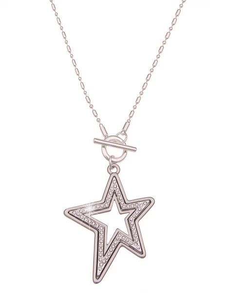 -50% SALE Leslii Damen-Kette Wende-Kette Glitzer lange Stern-Kette Strass Modeschmuck Silber Matt Discount Store für neue Produkte