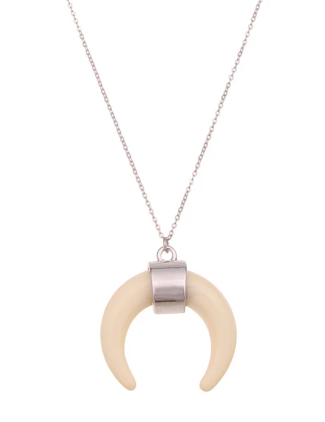 -50% SALE Leslii Lange Halskette Horn Look in Silber Creme Weiß Riesige Rabatte