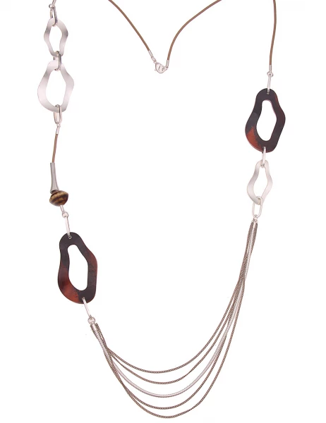 -50% SALE Leslii Lange Halskette Modern Swing in Braun Silber Fabrikladen