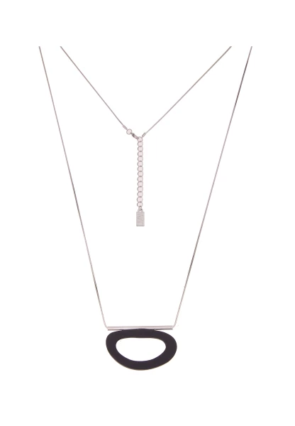 -50% SALE Leslii Lange Halskette Holz Oval in Silber Schwarz Begrenzt auf 3 Tage