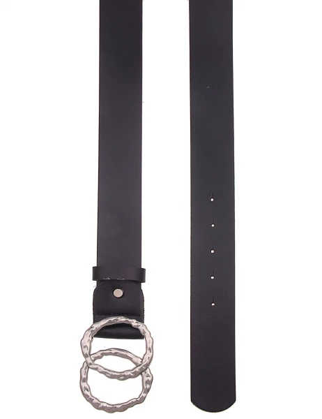 -50% SALE! Leslii Damen-Gürtel Basic echter Leder-Gürtel Doppel Ring Schwarz Silber Günstiger Verkauf