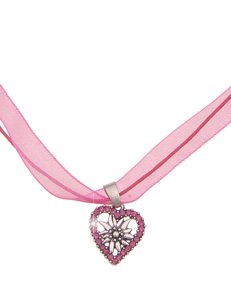 -50% SALE Leslii Damen-Kette Edelweiß Herz-Kette Dirndl Oktoberfest kurze Kette Modeschmuck Pink Sil Fabrikverkauf