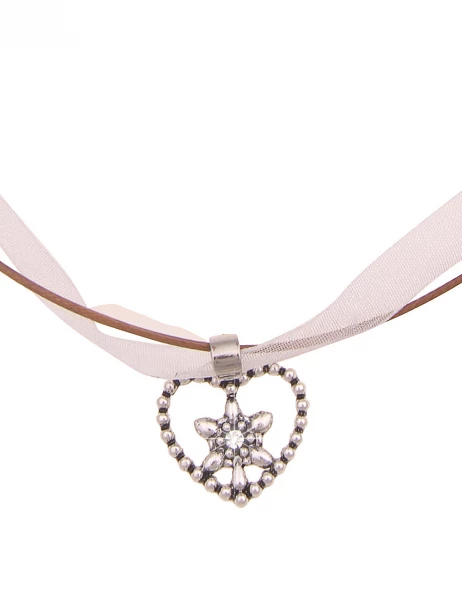 -50% SALE Leslii Damen-Kette Edelweiß Herz kurze Halskette Dirndl Oktoberfest Wiesn in Braun Weiß Meist gekauft