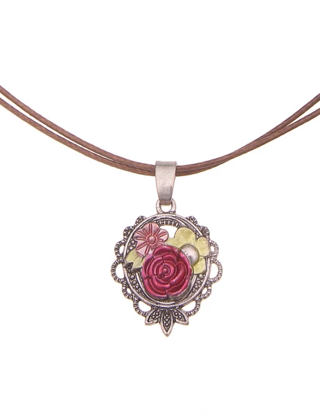 -50% SALE Leslii Damen-Kette Blumen Filigran Dirndl-Kette Wiesn Oktoberfest in Braun Pink Blitzverkäufe
