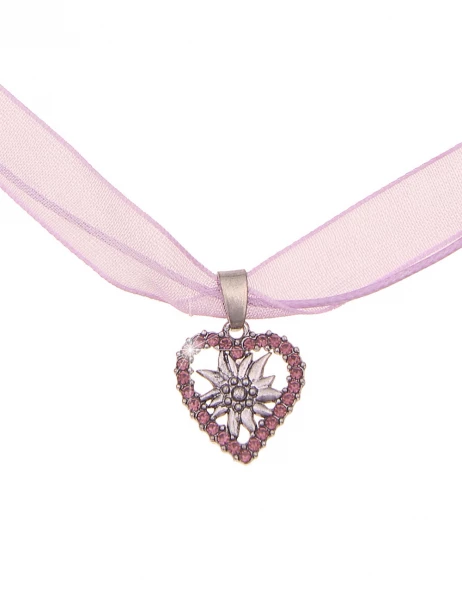 -50% SALE Leslii Damen-Kette Edelweiß Herz-Kette Dirndl Oktoberfest kurze Kette Modeschmuck Lila Sil Limitierter Zeitrabatt