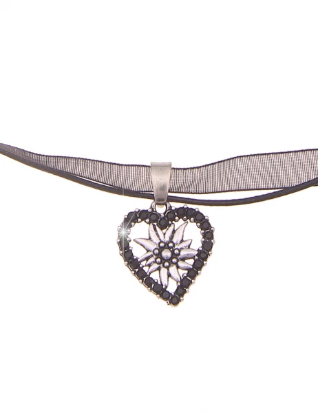 -50% SALE Leslii Damen-Kette Edelweiß Herz-Kette Dirndl Oktoberfest kurze Kette Modeschmuck Schwarz Fabrik Onlineshop