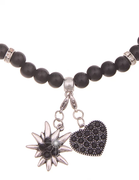 -50% SALE Leslii Damen-Kette Heidi Edelweiß Herz-Kette Dirndl Oktoberfest Modeschmuck Schwarz Rabatt