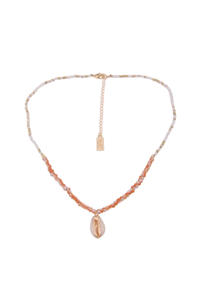 -50% SALE Leslii Kurze Halskette Muschel in Orange Weiß Vatertagsangebot