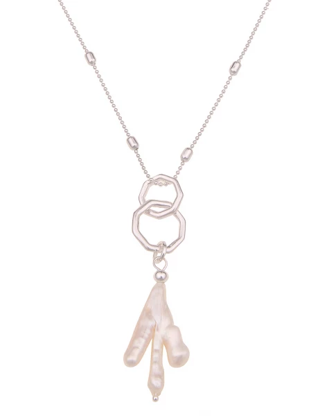 -50% SALE Leslii Lange Halskette Muschel Stück in Silber Weiß Tiefpreis