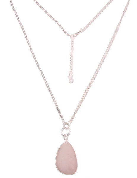 -50% SALE Leslii Lange Halskette Statement Naturstein in Silber Rosa Kostenlose Rückgabe