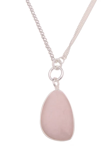 -50% SALE Leslii Lange Halskette Statement Naturstein in Silber Rosa Kostenlose Rückgabe