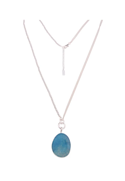 -50% SALE Leslii Damen-Kette Naturstein Stein-Kette lange Halskette Silber Blau Türkis Begrenzte Freigabe