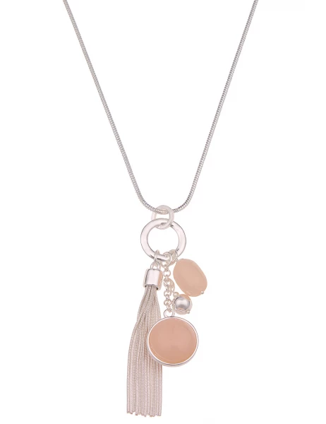 -50% SALE Leslii Lange Halskette Glanz Statement in Silber Beige Letzte 3 Tage