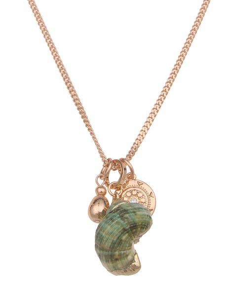 -50% SALE Leslii Lange Halskette Natur Muschel in Gold Grün JETZT KAUFEN