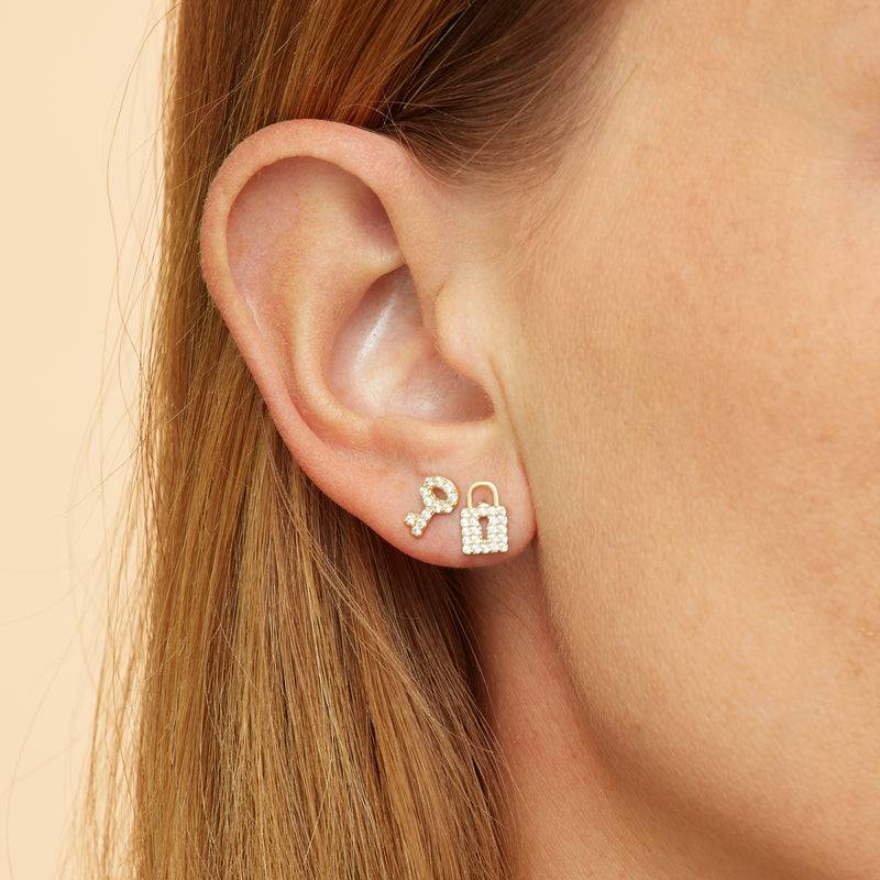 Mosuo Jewellery Schloss und Schlüssel Diamant Ohrstecker Kostenloser Versand international