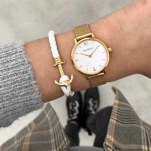 Paul Hewitt Ankerarmband Phrep Lite Gold Leder Weiß zollfrei