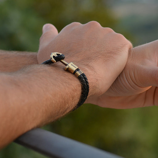 Paul Hewitt Ankerarmband Phrep Messing Leder Schwarz Outlet