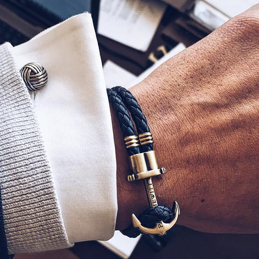Paul Hewitt Ankerarmband Phrep Messing Leder Marineblau Auslauf