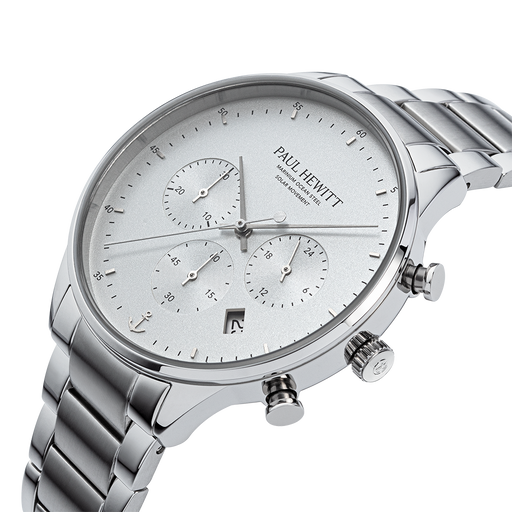 Paul Hewitt Chrono Uhr Silber Weiß Zeitlich begrenztes Angebot
