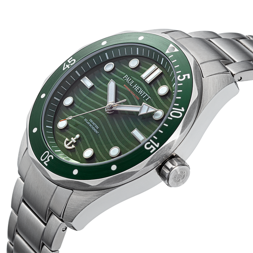 Paul Hewitt Ocean Diver Multilink Uhr Silber Grün Riesige Ersparnisse