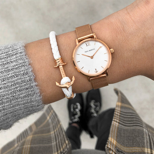 Paul Hewitt Ankerarmband Phrep Lite Roségold Leder Weiß Letzte 3 Tage