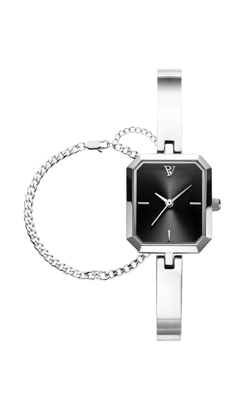 Paul Valentine Ethereal Watch & Curb Bracelet Set Silver Bestseller