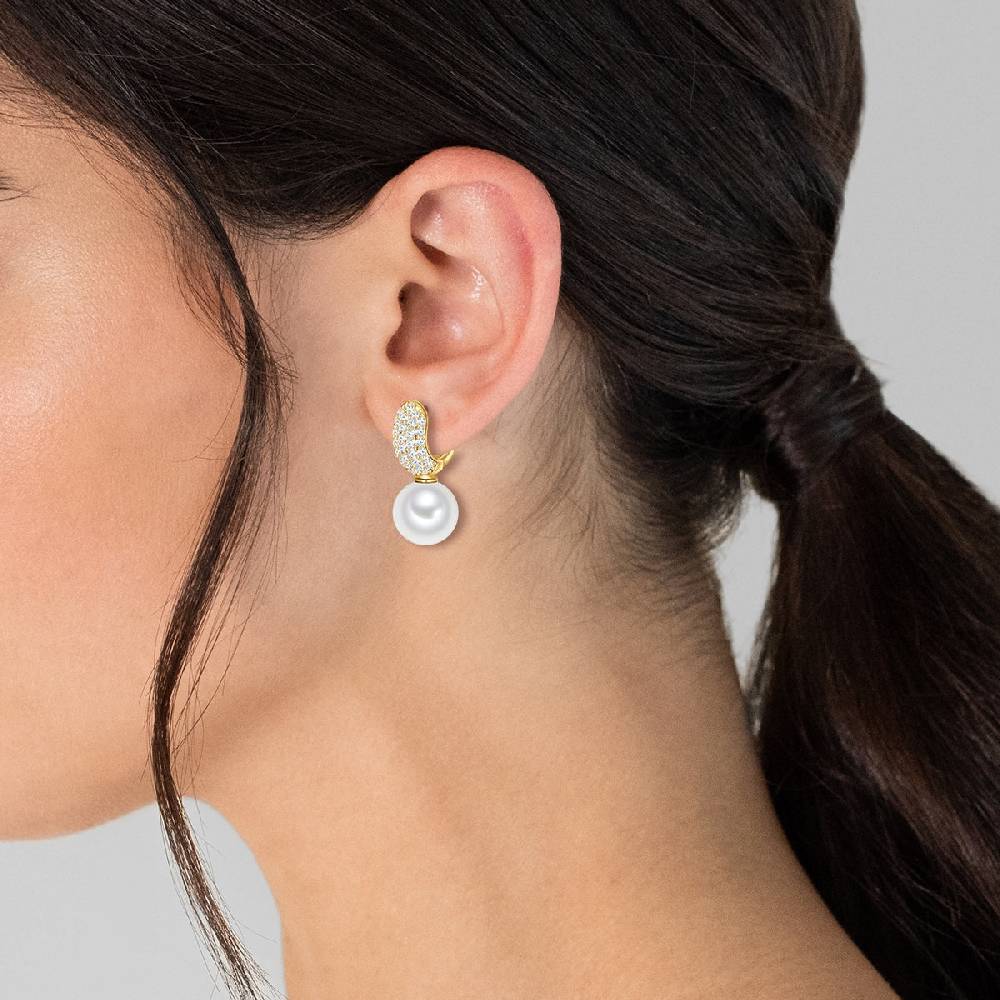 Rafaela Donata Orhänger Sterling Silber gelbgold Südsee-Muschelkernperle weiß Zirkonia weiß Fabrikladen