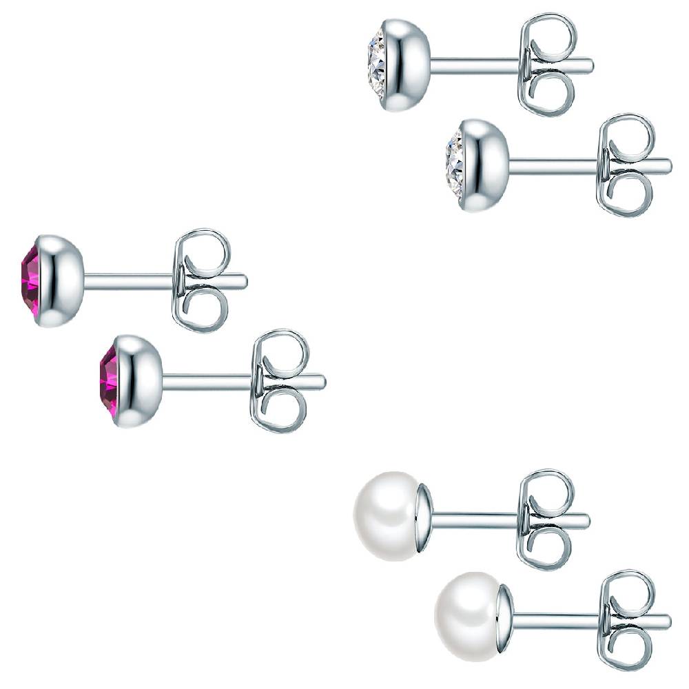 Rafaela Donata 3er Set Ohrstecker Sterling Silber Süßwasser-Zuchtperle weiß verziert mit Kristallen von Swarovski® Bis zu 60% Rabatt