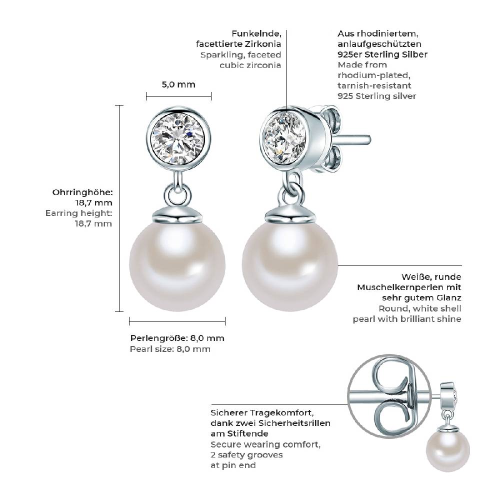 Rafaela Donata Ohrstecker Sterling Silber Südsee-Muschelkernperle weiß Zirkonia weiß Versandkostenfrei