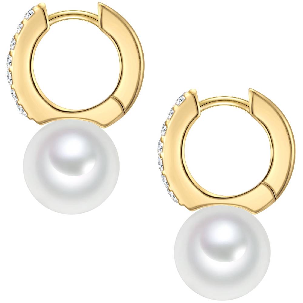 Rafaela Donata Creolen Sterling Silber gelbgold Südsee-Muschelkernperle weiß Zirkonia weiß Tägliche Deals