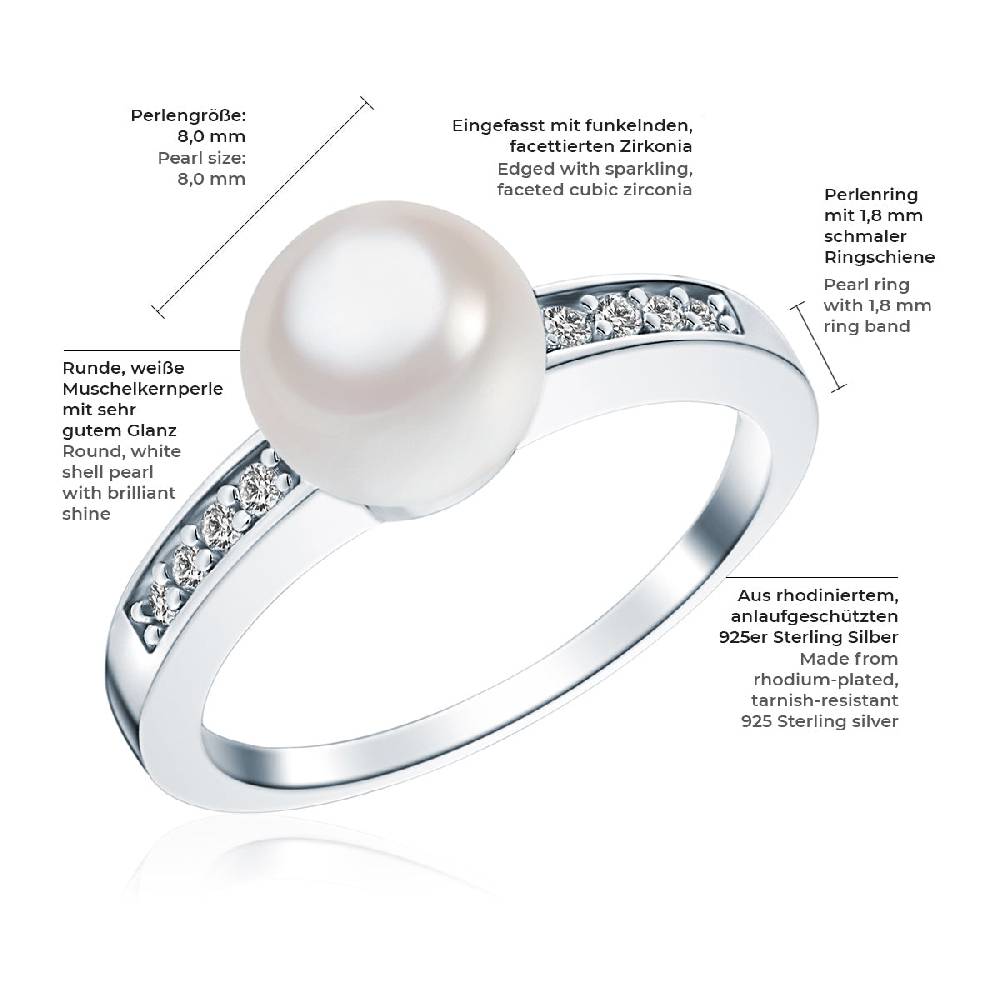 Rafaela Donata Ring Sterling Silber Südsee-Muschelkernperle weiß Zirkonia weiß Speichern exportieren