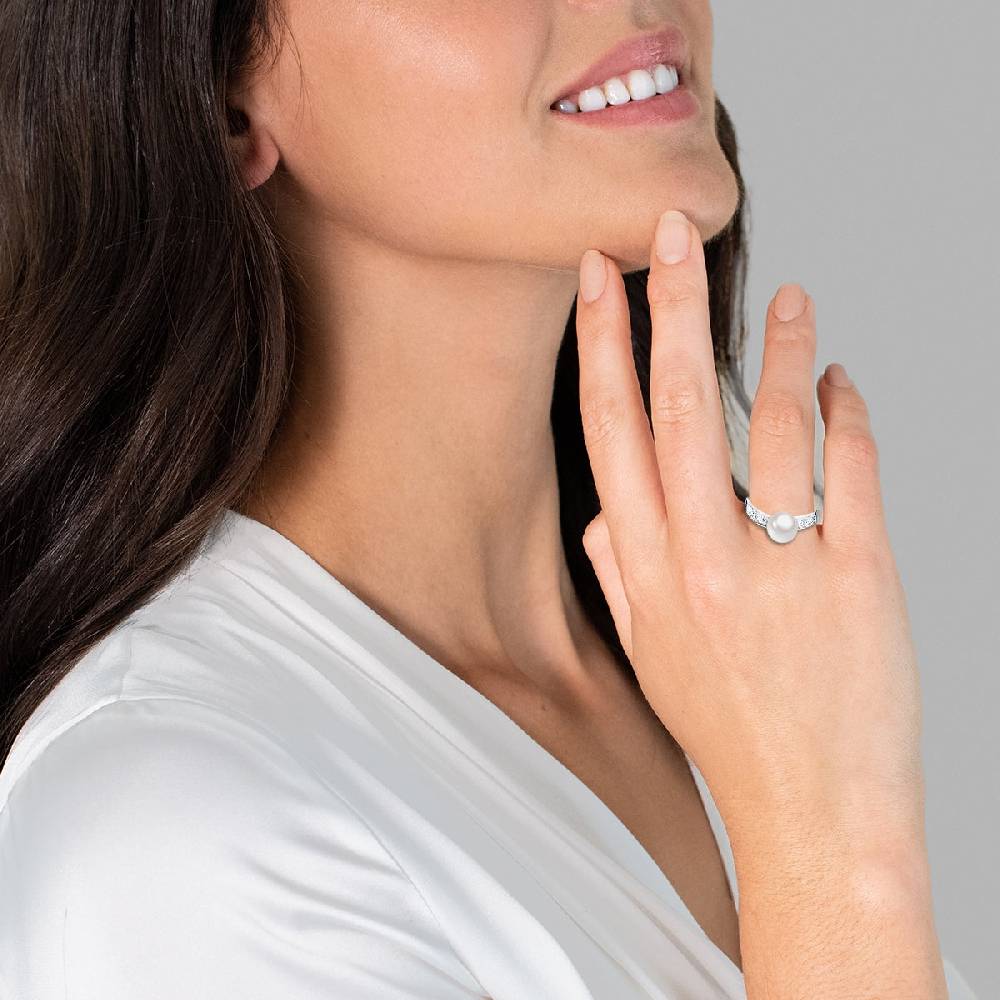 Rafaela Donata Ring Sterling Silber Südsee-Muschelkernperle weiß Zirkonia weiß Speichern exportieren